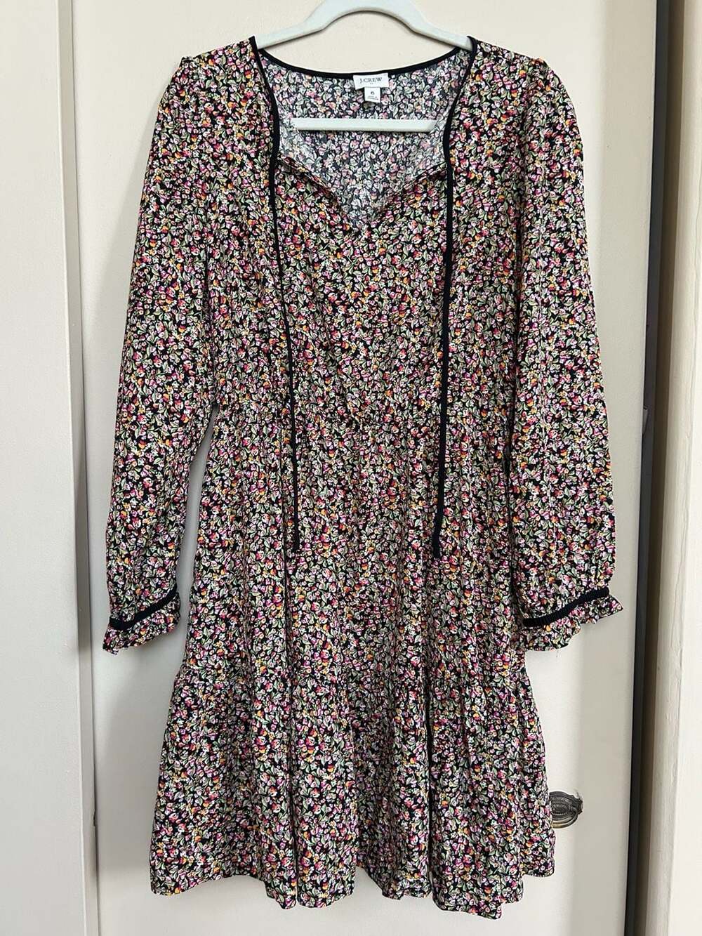 J. Crew Long Sleeve Tie Neck Mini Dress